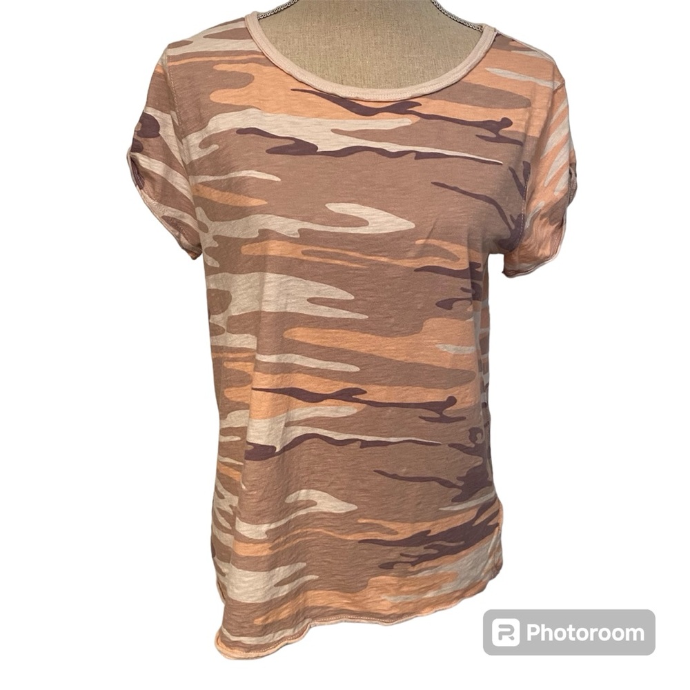 Z SUPPLY TOP TEE SHIRT SHORT SLEEVE PINK TAN CAMOUFLAGE COTTON CREWNECK SIZE L